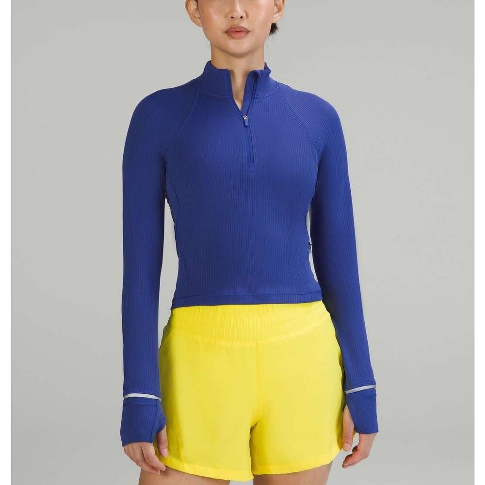 Lululemon Its Rulu Run Cropped Half Zip Pullover Ribbed Size 4 Psychic Blue Gym